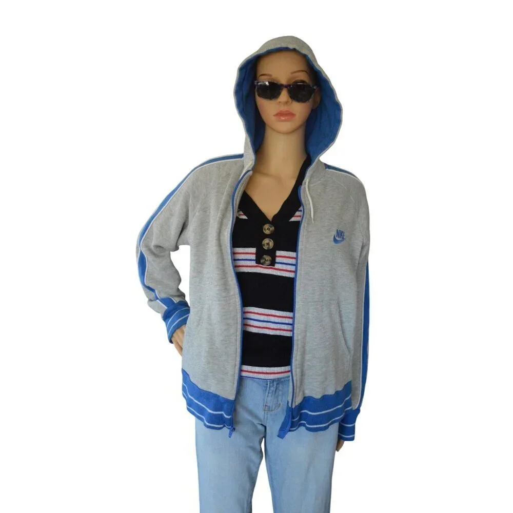 Rare VTG NIKE Spell Out Swoosh Full Zip Hoodie Track Jacket Sweatshirt 80s Size